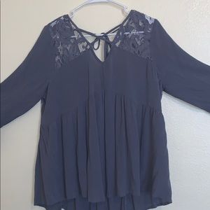 Grey Peasant girl top with lace shoulder